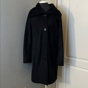 Talbots Black Pea Coat with Sherpa Collar Size 12